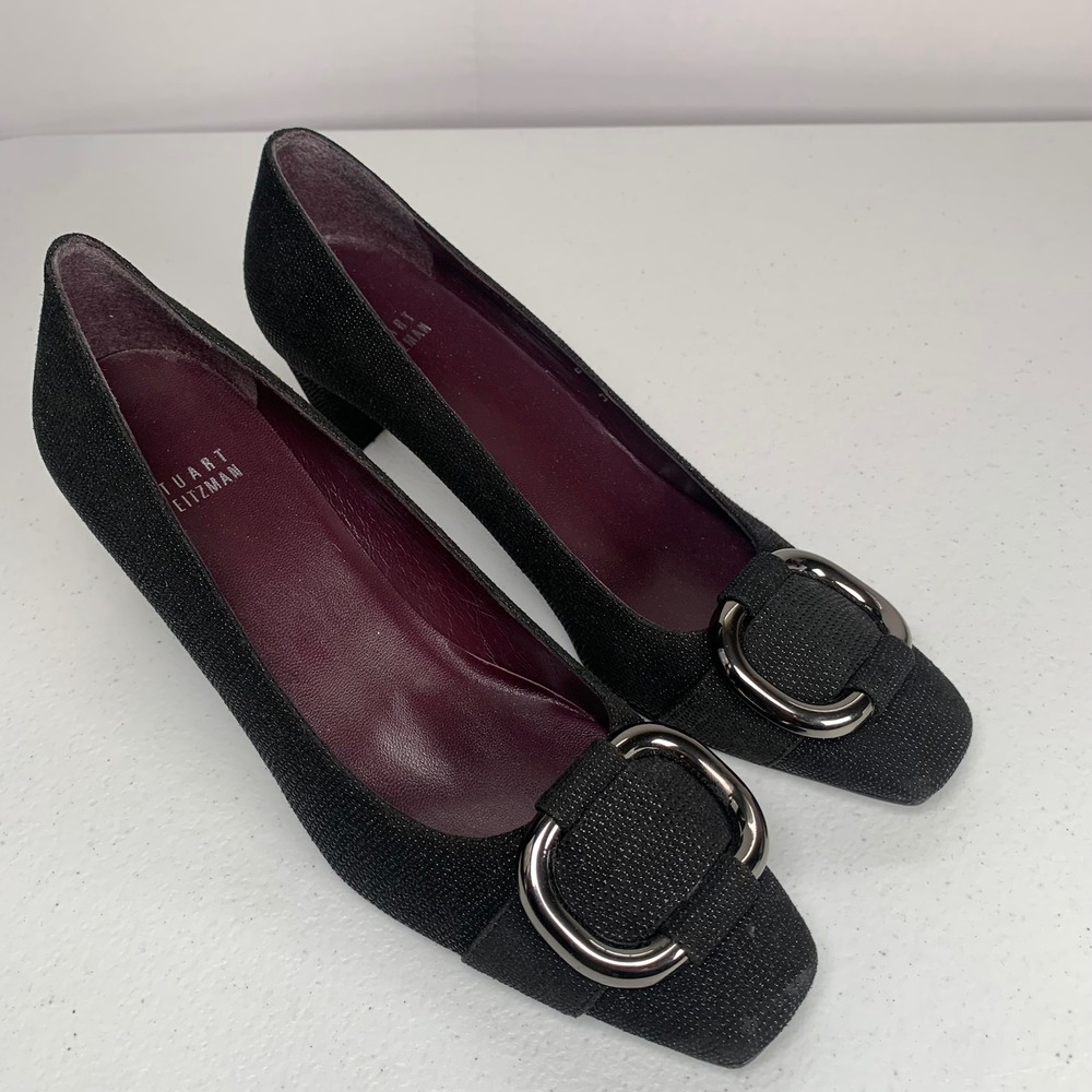 Stuart Weitzman The Tube Black Goose Bump Leather Pump Heel Size 8M